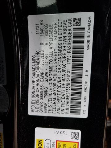 2HGFE2F55NH546131 - 2022 HONDA CIVIC SPORT 黑色 照片 12