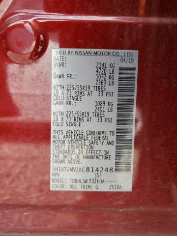 5N1AT2MV3KC814248 - 2019 NISSAN ROGUE S RED photo 12