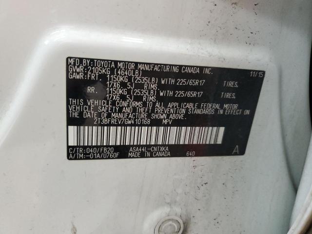 2T3BFREV7GW410168 - 2016 TOYOTA RAV4 LE WHITE photo 12