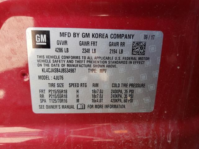 KL4CJASB4JB534987 - 2018 BUICK ENCORE PREFERRED RED photo 12