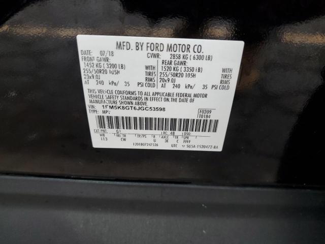 1FM5K8GT6JGC53598 - 2018 FORD EXPLORER SPORT შავი ფოტო 13