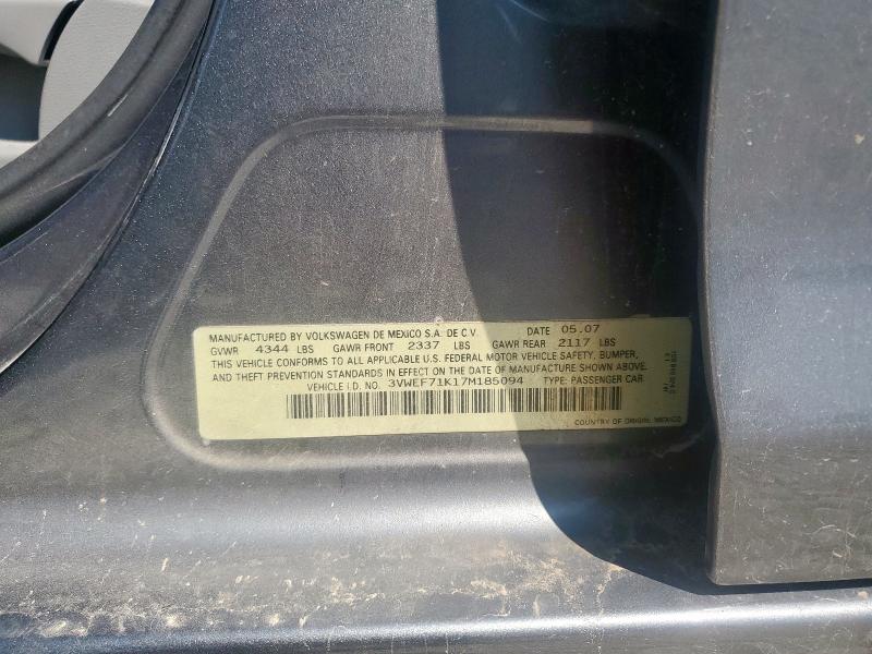 3VWEF71K17M185094 - 2007 VOLKSWAGEN JETTA WOLFSBURG 石墨色 照片 12