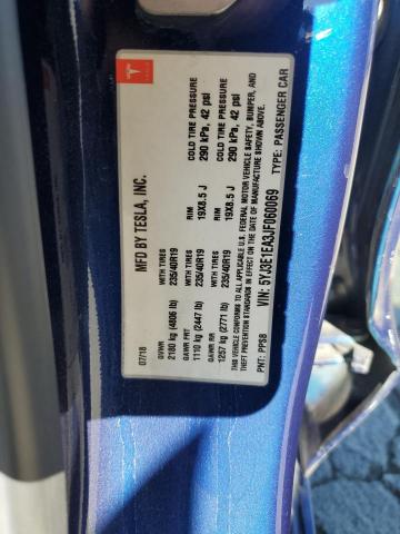 5YJ3E1EA3JF060069 - 2018 TESLA MODEL 3 Bleu photo 12