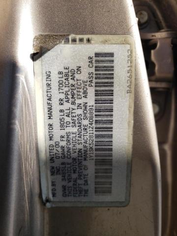 1Y1SK52811Z408891 - 2001 CHEVROLET GEO PRIZM BASE GRAY photo 12