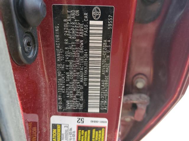 4T1B11HK9JU543841 - 2018 TOYOTA CAMRY L MAROON photo 12