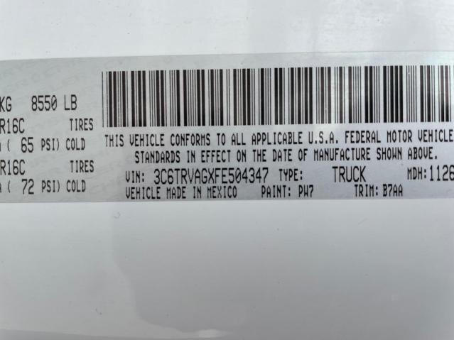 3C6TRVAGXFE504347 - 2015 RAM PROMASTER 1500 STANDARD WHITE photo 10