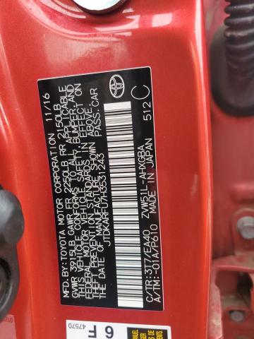 JTDKARFU7H3531243 - 2017 TOYOTA PRIUS RED photo 13