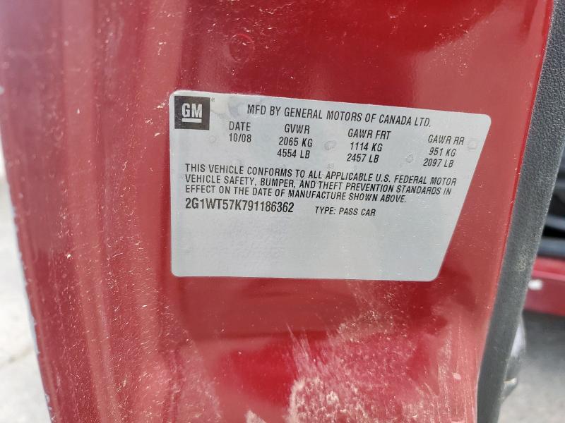 2G1WT57K791186362 - 2009 CHEVROLET IMPALA 1LT BURGUNDY photo 12