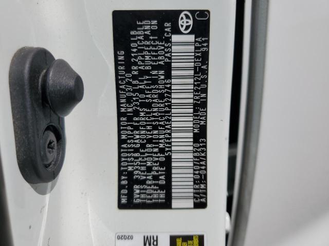 5YFEPRAE2LP127746 - 2020 TOYOTA COROLLA LE თეთრი ფოტო 12