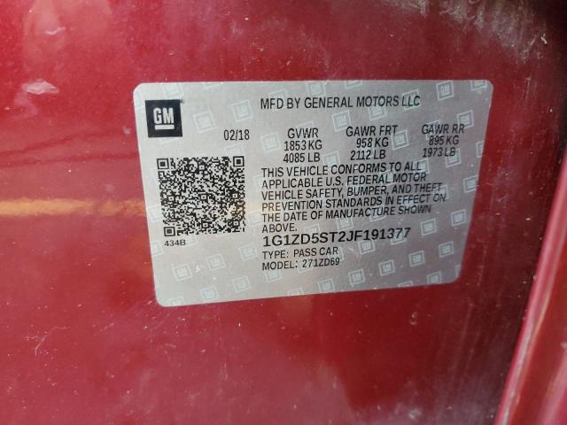 1G1ZD5ST2JF191377 - 2018 CHEVROLET MALIBU LT Қызыл фото 12