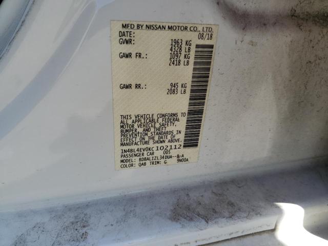 1N4BL4EV0KC102112 - 2019 NISSAN ALTIMA SL WHITE photo 12