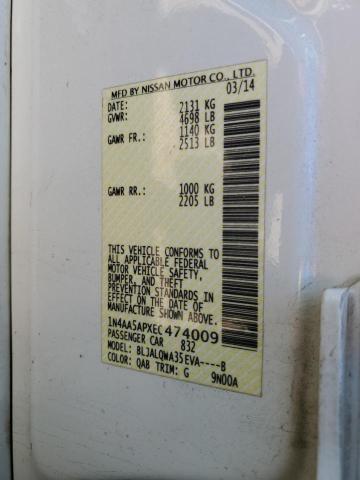 1N4AA5APXEC474009 - 2014 NISSAN MAXIMA S WHITE photo 13