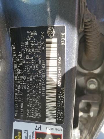 4T4BF1FK1DR296894 - 2013 TOYOTA CAMRY L GRAY photo 12