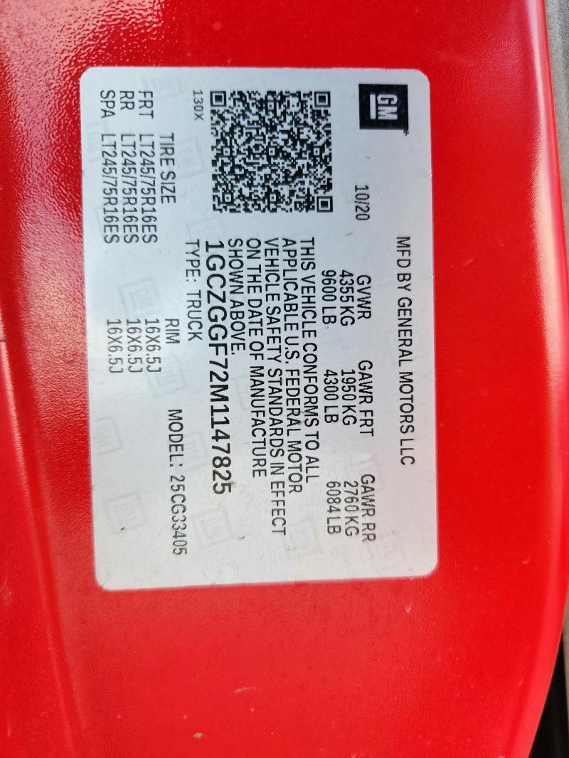 1GCZGGF72M1147825 - 2021 CHEVROLET EXPRESS G3 红色 照片 13