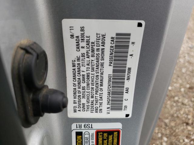 2HGFG4A57CH700431 - 2012 HONDA CIVIC SI SILVER photo 12