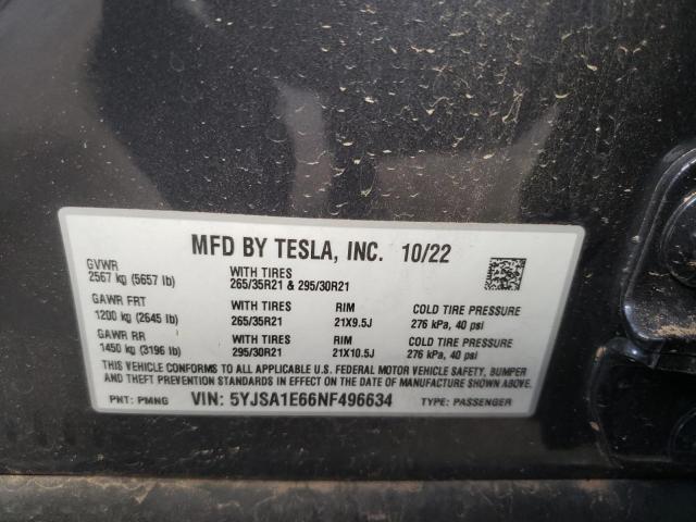 5YJSA1E66NF496634 - 2022 TESLA MODEL S ვერცხლისფერი ფოტო 13