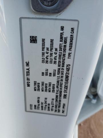 5YJ3E1EA0NF314875 - 2022 TESLA MODEL 3 Ağ foto 13