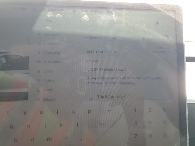 5YJ3E1EA0NF314875 - 2022 TESLA MODEL 3 Ağ foto 9