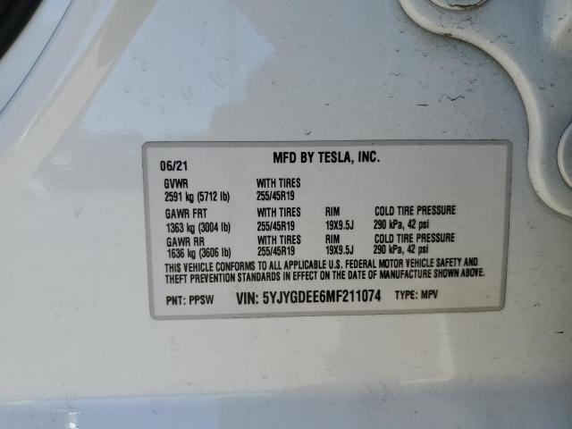 5YJYGDEE6MF211074 - 2021 TESLA MODEL Y أبيض صورة 12
