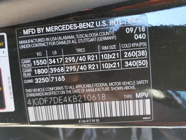 4JGDF7DE4KB210618 - 2019 MERCEDES-BENZ GLS 550 4MATIC BLACK photo 12