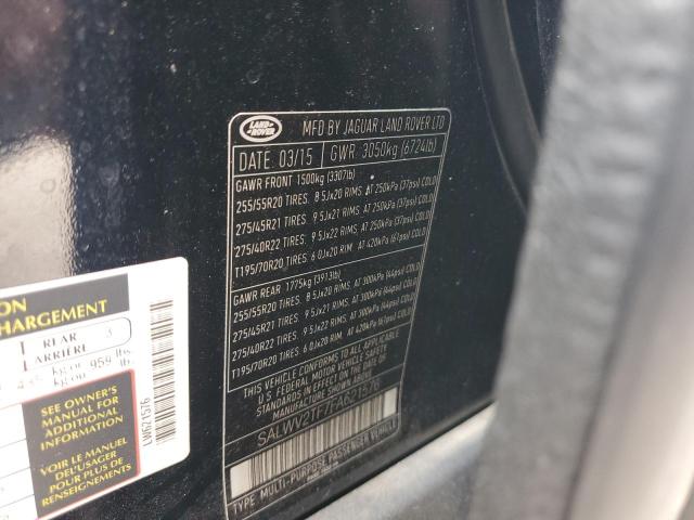 SALWV2TF7FA621576 - 2015 LAND ROVER RANGE ROVE AUTOBIOGRAPHY BLACK photo 12