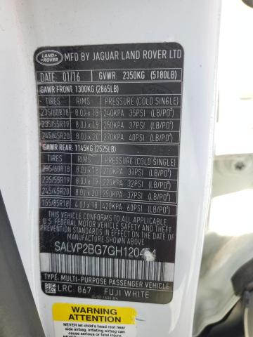 SALVP2BG7GH120454 - 2016 LAND ROVER RANGE ROVE SE WHITE photo 13