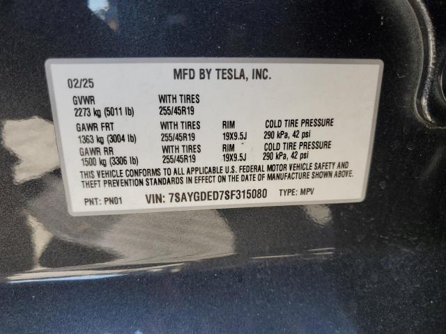 7SAYGDED7SF315080 - 2025 TESLA MODEL Y GRAY photo 13