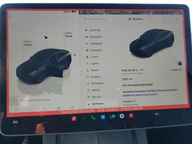 7SAYGDED7SF315080 - 2025 TESLA MODEL Y GRAY photo 9