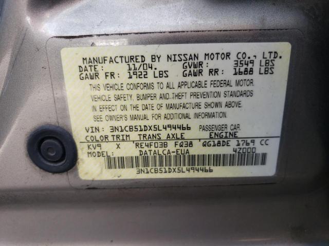 3N1CB51DX5L494466 - 2005 NISSAN SENTRA 1.8 GRAY photo 12