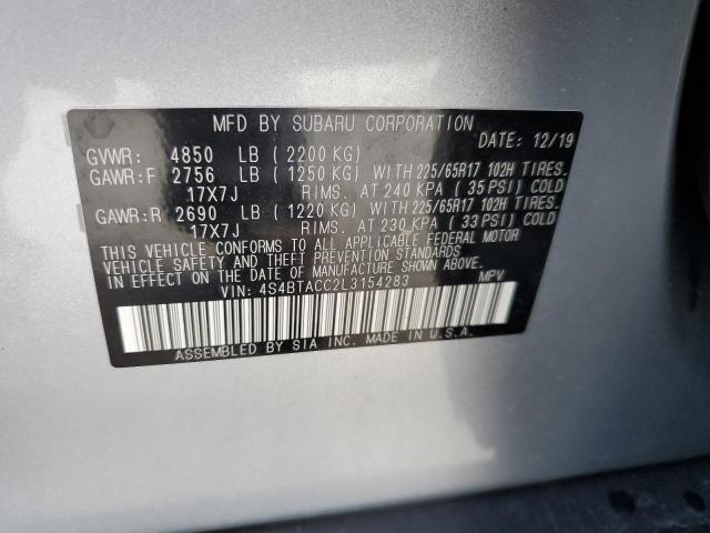 4S4BTACC2L3154283 - 2020 SUBARU OUTBACK PREMIUM SILVER photo 13