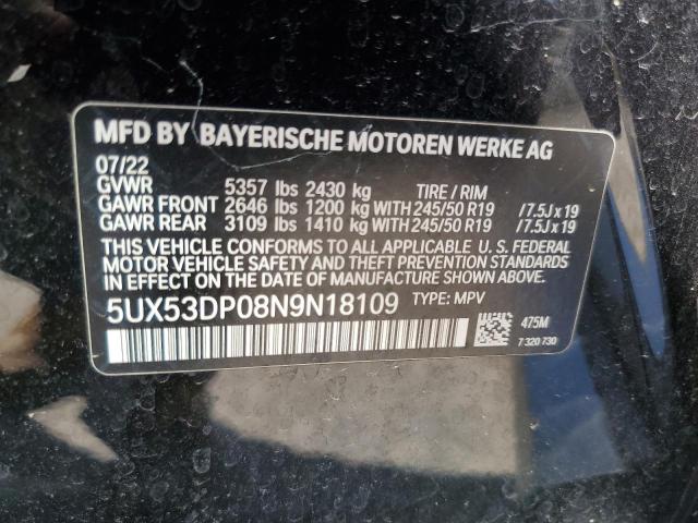 5UX53DP08N9N18109 - 2022 BMW X3 XDRIVE30I BLACK photo 12