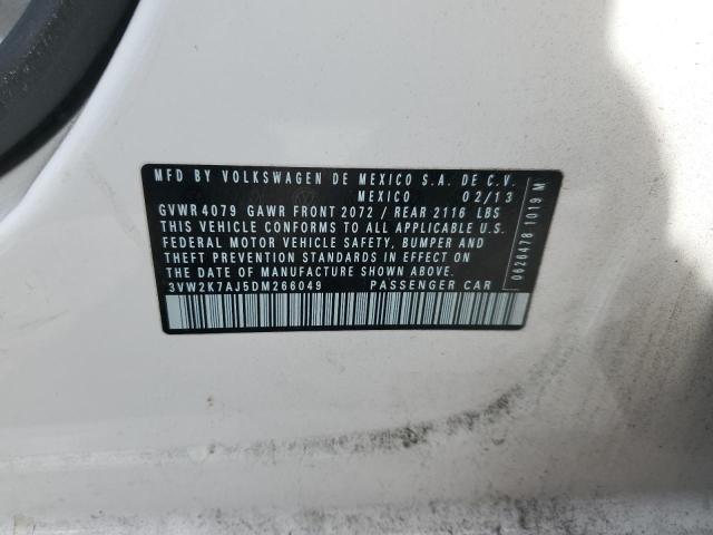 3VW2K7AJ5DM266049 - 2013 VOLKSWAGEN JETTA BASE 白色 照片 12