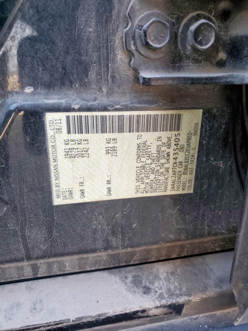 1N4AL2AP7CN435405 - 2012 NISSAN ALTIMA BASE BLACK photo 12