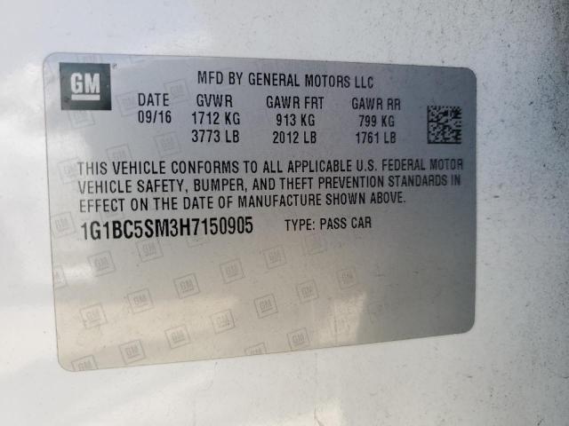 1G1BC5SM3H7150905 - 2017 CHEVROLET CRUZE LS WHITE photo 12