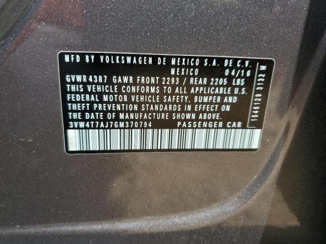 3VW4T7AJ7GM370794 - 2016 VOLKSWAGEN JETTA GLI ნაცრისფერი ფოტო 12
