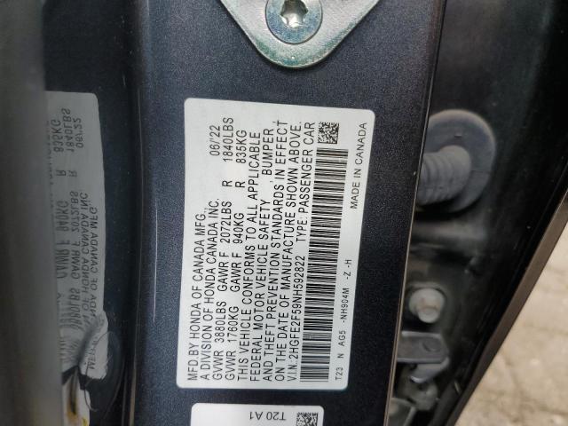 2HGFE2F59NH592822 - 2022 HONDA CIVIC SPORT 灰色 照片 12