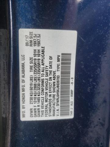 5FNRL6H9XJB039783 - 2018 HONDA ODYSSEY ELITE Azul foto 13