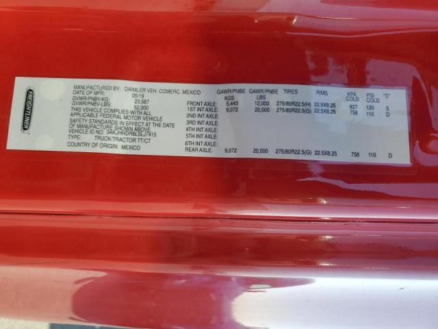 3AKJHHDR6LSLJ7415 - 2020 FREIGHTLINER CASCADIA 1 RED photo 10