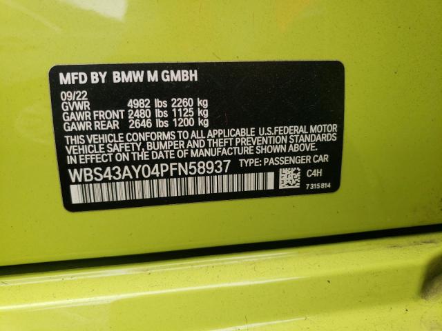 WBS43AY04PFN58937 - 2023 BMW M3 COMPETITION GREEN photo 12