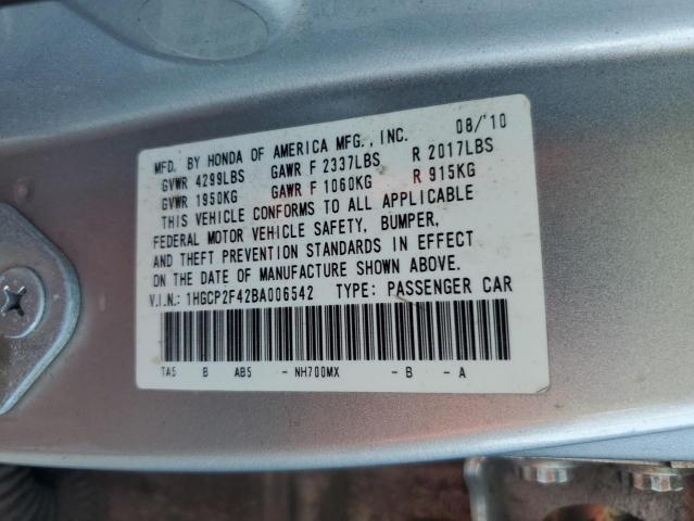 1HGCP2F42BA006542 - 2011 HONDA ACCORD LXP SILVER photo 12