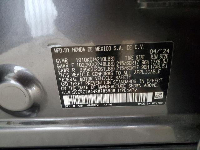 3CZRZ2H34RM785909 - 2024 HONDA HR-V LX رمادي صورة 13