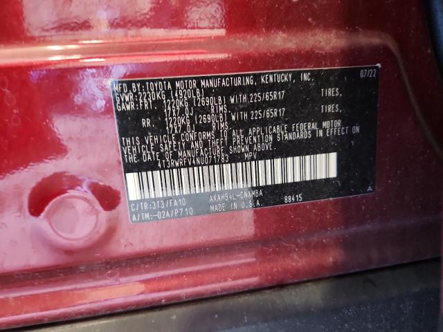 4T3RWRFV4NU071783 - 2022 TOYOTA RAV4 XLE Rojo foto 13