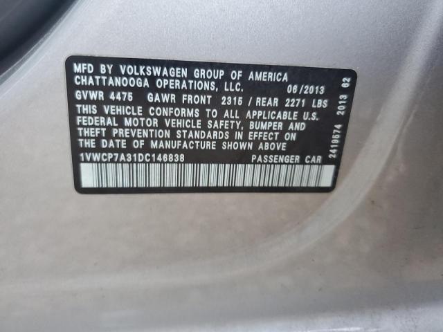 1VWCP7A31DC146838 - 2013 VOLKSWAGEN PASSAT SEL SILVER photo 12