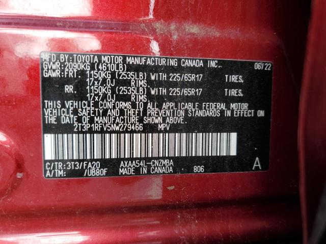 2T3P1RFV5NW279466 - 2022 TOYOTA RAV4 XLE RED photo 13