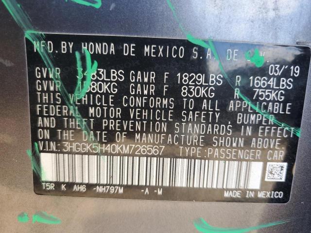 3HGGK5H40KM726567 - 2019 HONDA FIT LX Сірий фото 13