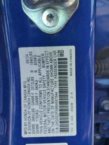 2HGFE2F58RH587844 - 2024 HONDA CIVIC SPORT BLUE photo 12