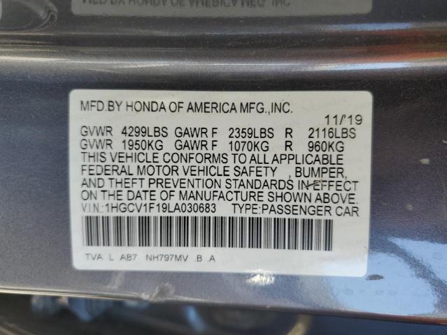 1HGCV1F19LA030683 - 2020 HONDA ACCORD LX CHARCOAL photo 12