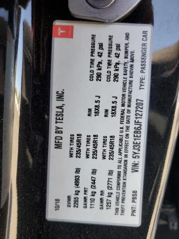 5YJ3E1EB6JF127207 - 2018 TESLA MODEL 3 Noir photo 12
