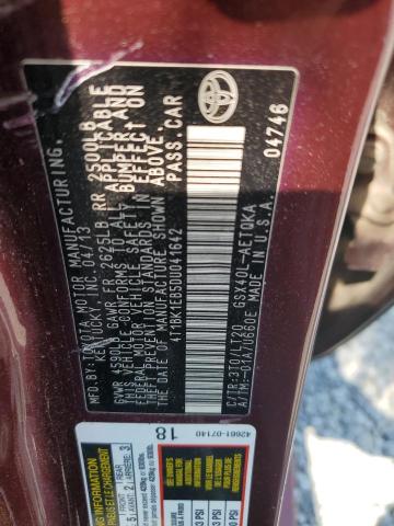 4T1BK1EB5DU041642 - 2013 TOYOTA AVALON BASE برغندي صورة 12