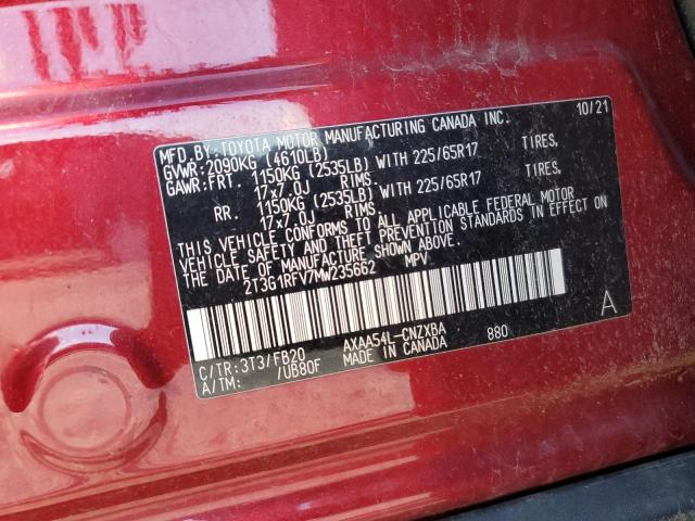2T3G1RFV7MW235662 - 2021 TOYOTA RAV4 LE RED photo 13